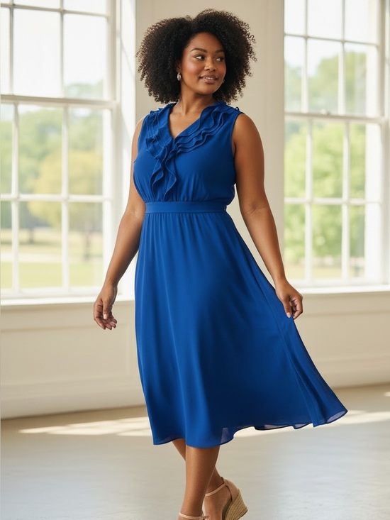 Taylor Dresses & Skirts - Just…Taylor. Royal Blue Sleeveless Ruffled V-Neck Midi Dress